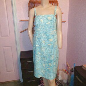 Lilly Pulitzer Shorely Blue Silver Dollar Dress Size 12 Pocket Sleeveless Sheath